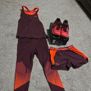 Under Armour Burgundy and Orange Workout Set. Xs And Shoe Sz 6.5
